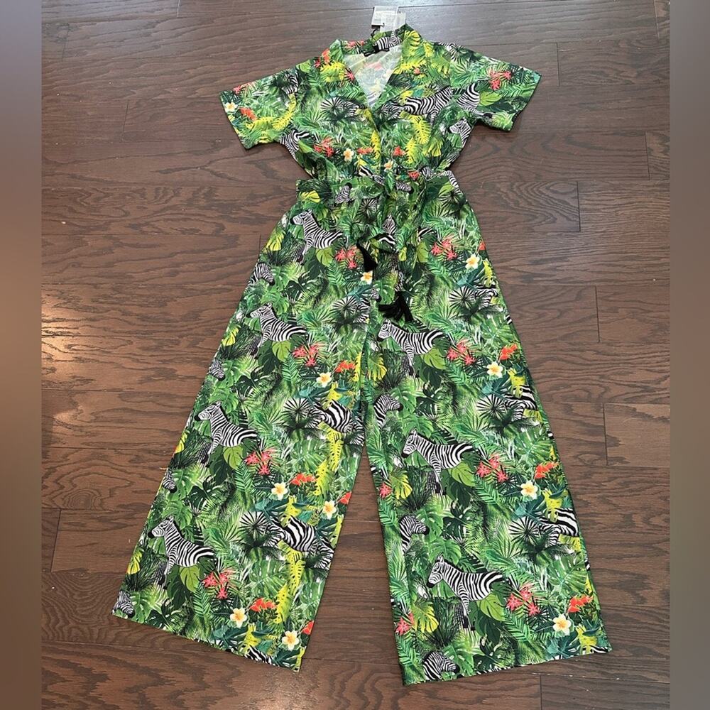America & Beyond Tropical Zebra Print Jumpsuit Size Small NWT